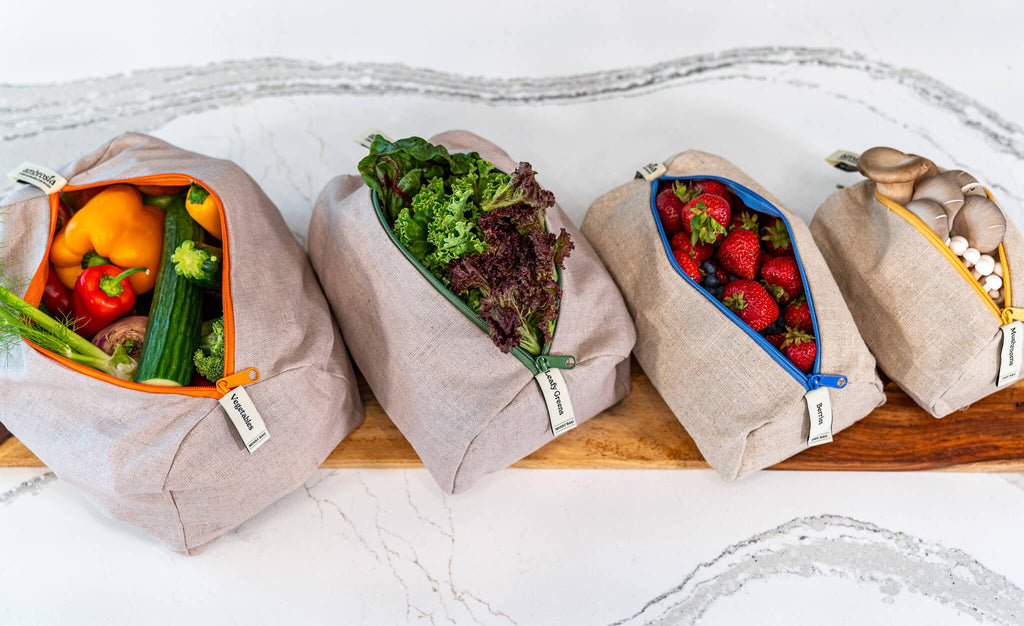 The Complete Set: Leafy Greens, Vegetable, Berry and Mushroom linen produce bags