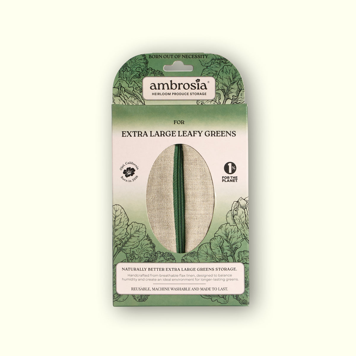 Ambrosia XL Leafy Greens Bag – reusable linen storage bag for large heads of lettuce and greens, view 5