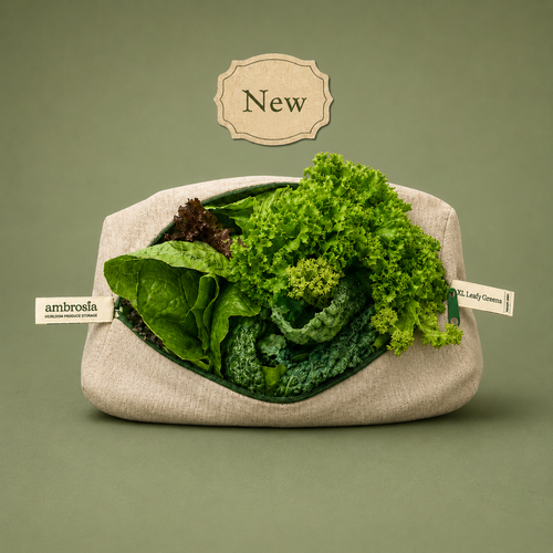 Ambrosia XL Leafy Greens Bag, a reusable linen produce storage bag for large heads of lettuce and greens