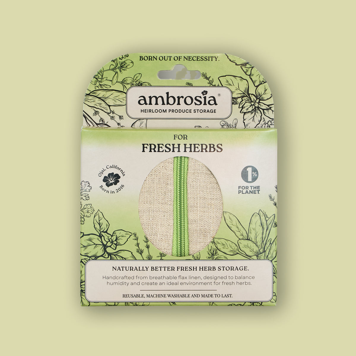 Ambrosia Fresh Herb Bag – reusable linen storage bag for fresh herbs, view 2